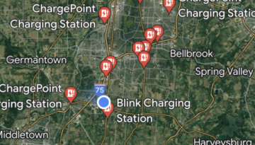 EV search results on Google Maps app photo shared by Drive Electric Dayton.