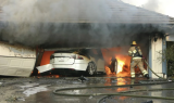 Electric car fire photo from Battery News shared by Drive Electric Dayton.